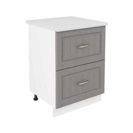 Шкаф нижний с ящиками ШНГ2Я 600 Корпус: ЛДСП белый 16мм; фасад: фрезеровка Лондон, МДФ дуб графит 16мм