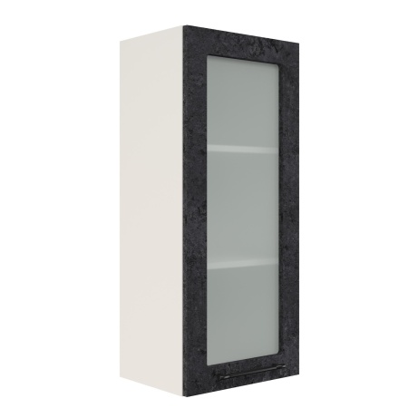 Шкаф верхний со стеклом (премьер) ШВС 400Н Корпус: ЛДСП белый 16мм; фасад: фрезеровка Нувель, МДФ бетон черный 16мм