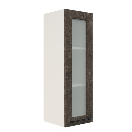 Шкаф верхний со стеклом (премьер) ШВС 300Н Корпус: ЛДСП белый 16мм; фасад: фрезеровка Нувель, МДФ бетон коричневый 16мм