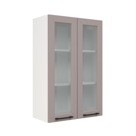 Шкаф верхний со стеклом (премьер) ШВС 600Н Корпус: ЛДСП белый 16мм; фасад: фрезеровка Кельн, МДФ софт карамель 16 мм