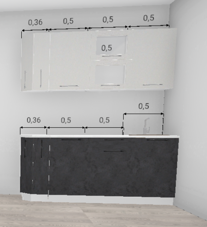 Кухня Нувель бетон черный / Олива металлик белый (верх) 1,86 м (2798)