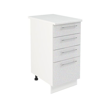 Шкаф нижний с ящиками ШНЯ 400 Корпус: ЛДСП белый 16мм; фасад: фрезеровка Олива, МДФ металлик белый 16мм