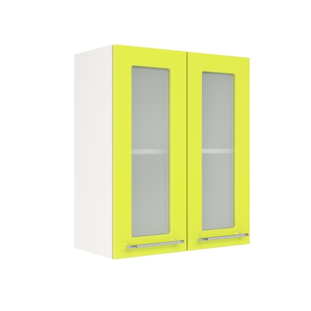 Шкаф верхний со стеклом ШВС 600 Корпус: ЛДСП белый 16мм; фасад: фрезеровка Олива, МДФ глянец лайм 16мм