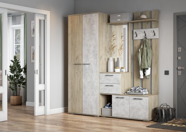Модульная прихожая Бостон Дуб крафт серый / Бетонный камень
