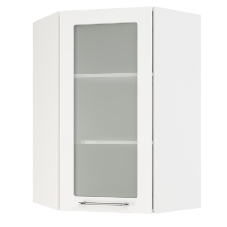 Шкаф верхний угловой (премьер)  ШВУС 600Н Корпус: ЛДСП белый 16мм; фасад: фрезеровка Олива, МДФ глянец белый 16мм