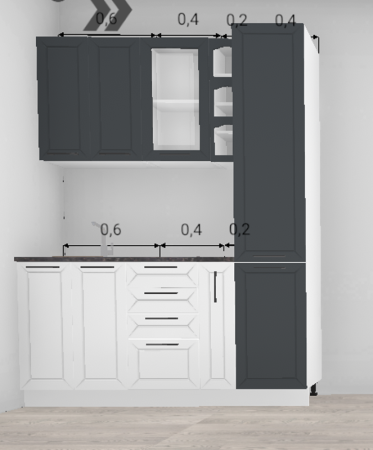 Кухня Кельн Софт пломбир / Софт смок верх 1200 + пенал 400 мм (4628)