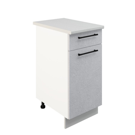 Шкаф нижний с ящиком ШН1Я 400 Корпус: ЛДСП белый 16мм; фасад: фрезеровка Нувель, МДФ бетон белый 16мм