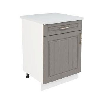 Шкаф нижний с ящиком ШН1Я 600 Корпус: ЛДСП белый 16мм; фасад: фрезеровка Лондон, МДФ дуб графит 16мм