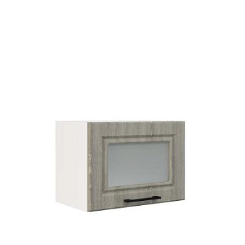 Шкаф верхний горизонтальный со стеклом ШВГС 500 Корпус: ЛДСП белый 16мм; фасад: фрезеровка Барселона, МДФ седой клен 16мм