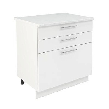 Шкаф нижний с ящиками ШН3Я 800 Корпус: ЛДСП белый 16мм; фасад: фрезеровка Олива, МДФ глянец белый 16мм