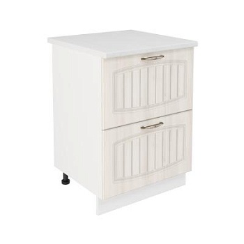 Шкаф нижний с ящиками ШНГ2Я 600 Корпус: ЛДСП белый 16мм; фасад: фрезеровка Гренада, МДФ сандал 16мм