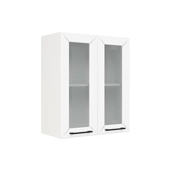 Шкаф верхний со стеклом ШВС 600 Корпус: ЛДСП белый 16мм; фасад: фрезеровка Кельн, МДФ софт даймонд 16мм