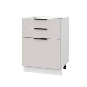 Шкаф нижний с ящиками ШН3Я 600 Корпус: ЛДСП белый 16мм; фасад: фрезеровка Оливия, МДФ моно керамика 16 мм