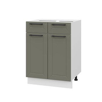 Шкаф нижний с ящиками ШН2Я 600 Корпус: ЛДСП белый 16мм; фасад: фрезеровка Кельн, МДФ софт лайт хаки 16 мм