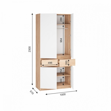 мс для прихожей Стоуби ШК-1000 Дуб Крафт золотой / Глянец белый
