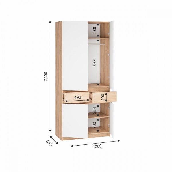 мс для прихожей Стоуби ШК-1000 Дуб Крафт золотой / Глянец белый