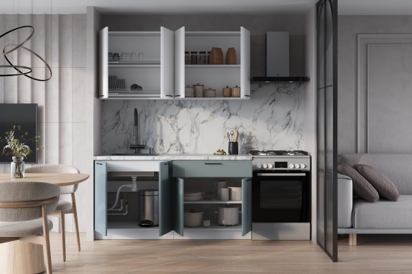 Кухня Амелия Вайт Софт / Бирюзовая мята 1,6 м Кухня Амелия Вайт Софт / Бирюзовая мята 1,6 м