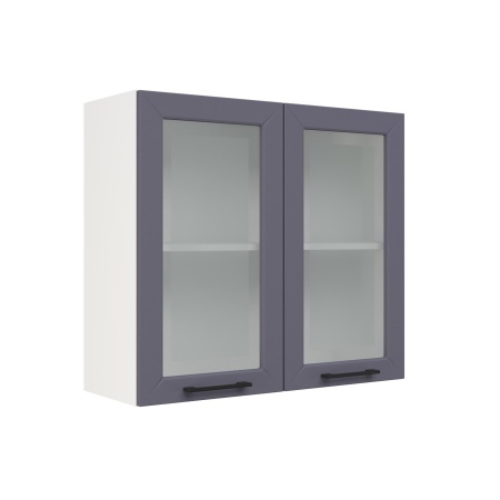 Шкаф верхний со стеклом ШВС 800 Корпус: ЛДСП белый 16мм; фасад: фрезеровка Кельн, МДФ софт смок 16мм