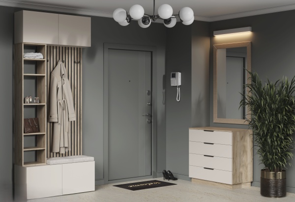 БОХО Комод КМ-001 Корпус - Дуб Крафт серый  Фасад ЛДСП - Кашемир 5981 BS