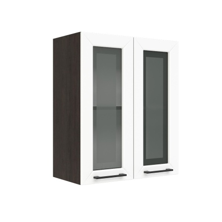 Шкаф верхний со стеклом ШВС 600 Корпус: ЛДСП венге 16мм; фасад: фрезеровка Кельн, МДФ софт даймонд 16мм