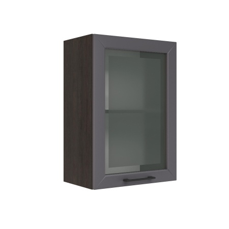 Шкаф верхний со стеклом ШВС 500 Корпус: ЛДСП венге 16мм; фасад: фрезеровка Кельн, МДФ софт смок 16мм