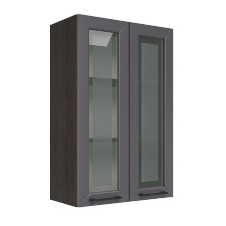 Шкаф верхний со стеклом (премьер) ШВС 600Н Корпус: ЛДСП венге 16мм; фасад: фрезеровка Кельн, МДФ софт смок 16мм