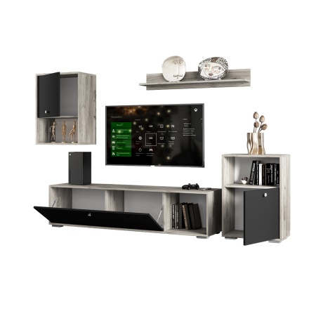 мс для гостиной Нанси ТБ-500 дуб крафт серый/софт черный