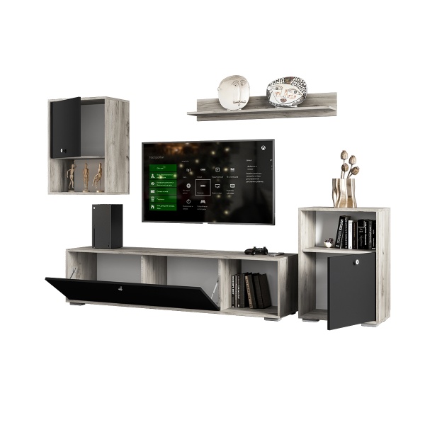 мс для гостиной Нанси ТБ-1600 дуб крафт серый/софт черный