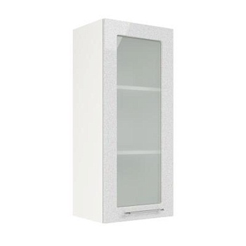 Шкаф верхний со стеклом (премьер) ШВС 400Н Корпус: ЛДСП белый 16мм; фасад: фрезеровка Олива, МДФ металлик белый 16мм