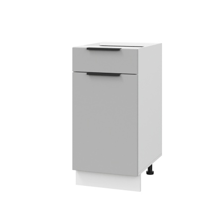 Шкаф нижний с ящиком ШН1Я 400 Корпус: ЛДСП белый 16мм; фасад: фрезеровка Оливия, ЛДСП серый софт 16 мм