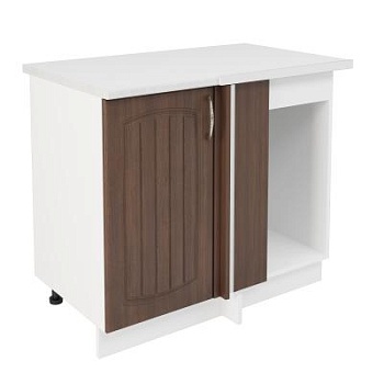 Шкаф нижний угловой  ШНУП 1000 Корпус: ЛДСП белый 16мм; фасад: фрезеровка Гренада, МДФ бразильский орех 16мм