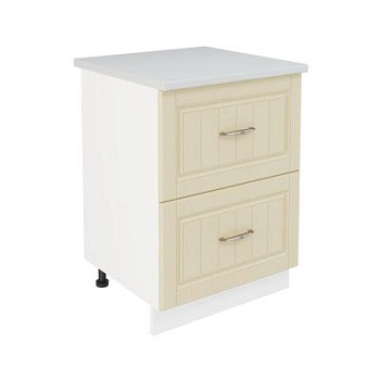 Шкаф нижний с ящиками ШНГ2Я 600 Корпус: ЛДСП белый 16мм; фасад: фрезеровка Лондон, МДФ дуб крем 16мм