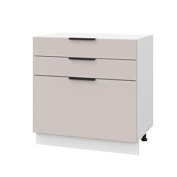 Шкаф нижний с ящиками ШН3Я 800 Корпус: ЛДСП белый 16мм; фасад: фрезеровка Оливия, МДФ сиена тауп 16 мм