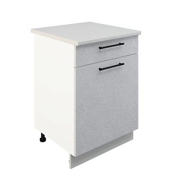 Шкаф нижний с ящиком ШН1Я 600 Корпус: ЛДСП белый 16мм; фасад: фрезеровка Нувель, МДФ бетон белый 16мм