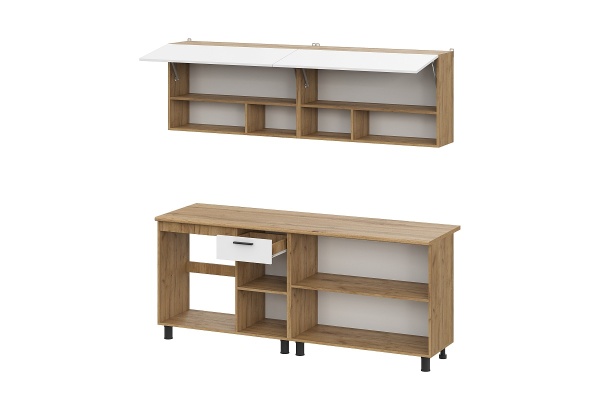 Кухонный гарнитур "Монако" (2м) (Серия 2) Дуб Золотой/Белый матовый/Дуб Вотан