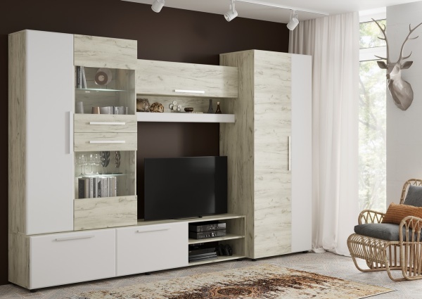 САФАРИ НМ Стенка (Комплект) Дуб крафт белый / Белый Софт