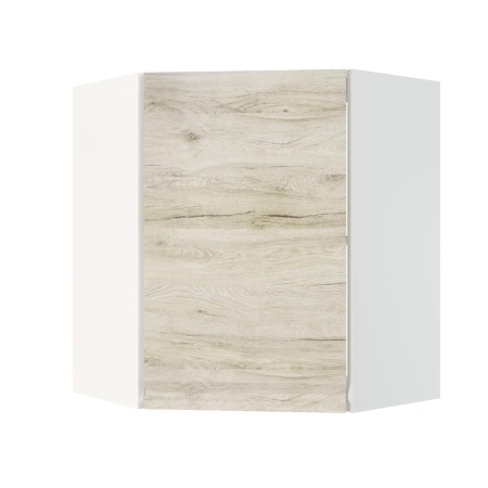Шкаф верхний угловой ШВУ 600 Корпус: ЛДСП белый 16мм; фасад: фрезеровка Бруклин, МДФ клен скандинавский 16 мм