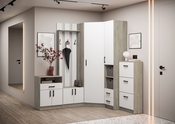 Модульная прихожая Вега Дуб крафт серый / Белый