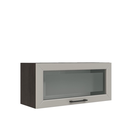 Шкаф верхний горизонтальный со стеклом ШВГС 800 Корпус: ЛДСП венге 16мм; фасад: фрезеровка Кельн, МДФ софт тоффи 16мм