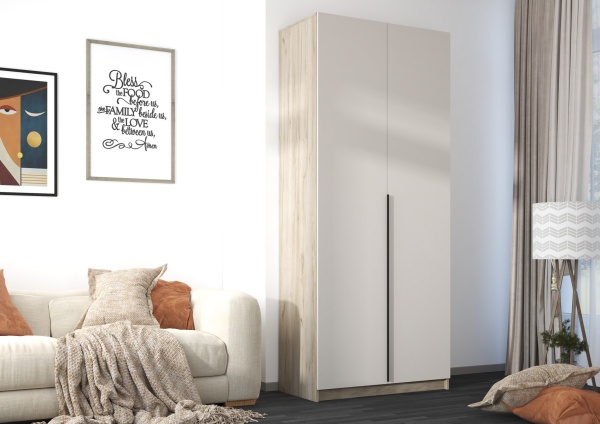 БОХО Шкаф ШК-001 (Шкаф со штангой, 2-ств.) Дуб крафт серый / Кашемир