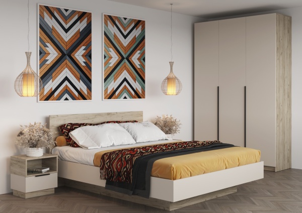 БОХО Шкаф ШК-004 (Шкаф комбинированный, 3-ств.) Дуб крафт серый / Кашемир