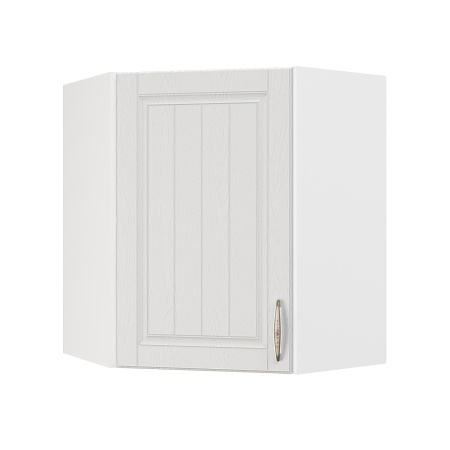 Шкаф верхний угловой ШВУ 600 Корпус: ЛДСП белый 16мм; фасад: фрезеровка Лондон, МДФ дуб белый 16мм