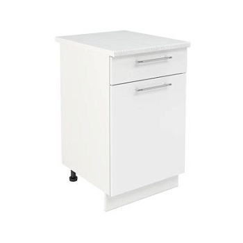 Шкаф нижний с ящиком ШН1Я 500 Корпус: ЛДСП белый 16мм; фасад: фрезеровка Олива, МДФ глянец белый 16мм Шкаф нижний с ящиком ШН1Я 500 Корпус: ЛДСП белый 16мм; фасад: фрезеровка Олива, МДФ глянец белый 16мм