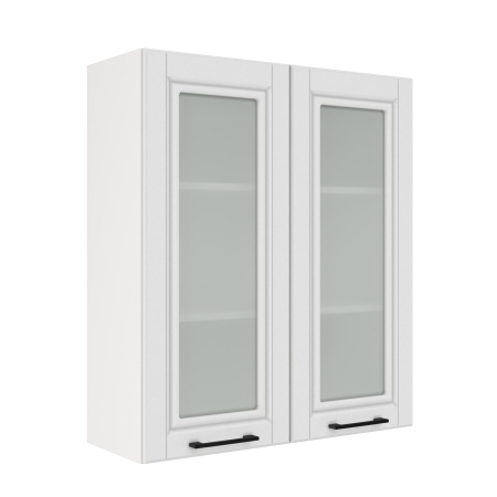 Шкаф верхний со стеклом (премьер) ШВС 800Н Корпус: ЛДСП белый 16мм; фасад: фрезеровка Барселона, МДФ белое дерево 16мм