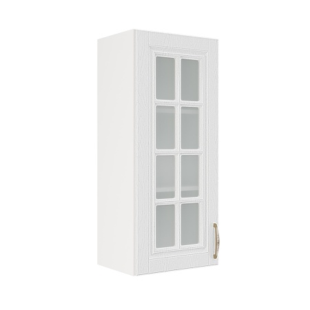 Шкаф верхний со стеклом (премьер) ШВС 400Н Корпус: ЛДСП белый 16мм; фасад: фрезеровка Лондон, МДФ дуб белый 16мм