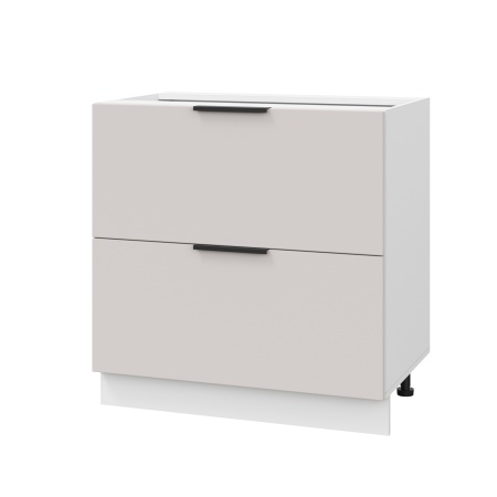 Шкаф нижний с ящиками ШНГ2Я 800 Корпус: ЛДСП белый 16мм; фасад: фрезеровка Оливия, МДФ моно керамика 16 мм