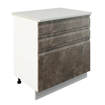 Шкаф нижний с ящиками ШН3Я 800 Корпус: ЛДСП белый 16мм; фасад: фрезеровка Бруклин, МДФ бетон коричневый 16мм