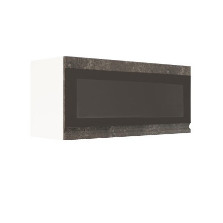 Шкаф верхний горизонтальный со стеклом ШВГС 800 Корпус: ЛДСП белый 16мм; фасад: фрезеровка Бруклин, МДФ бетон коричневый 16мм