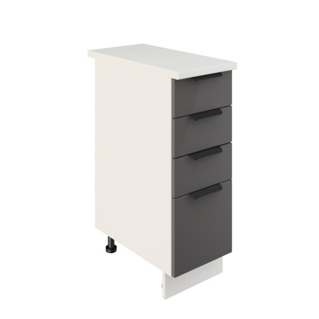 Шкаф нижний с ящиками ШНЯ 300 Корпус: ЛДСП белый 16мм; фасад: фрезеровка Норд, МДФ софт смок 16 мм