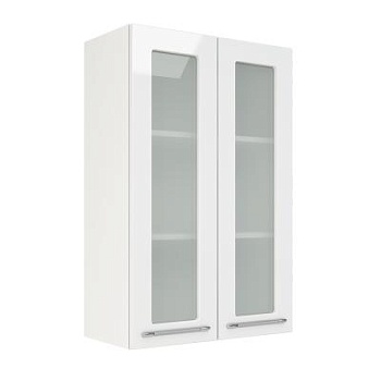 Шкаф верхний со стеклом (премьер) ШВС 600Н Корпус: ЛДСП белый 16мм; фасад: фрезеровка Олива, МДФ глянец белый 16мм